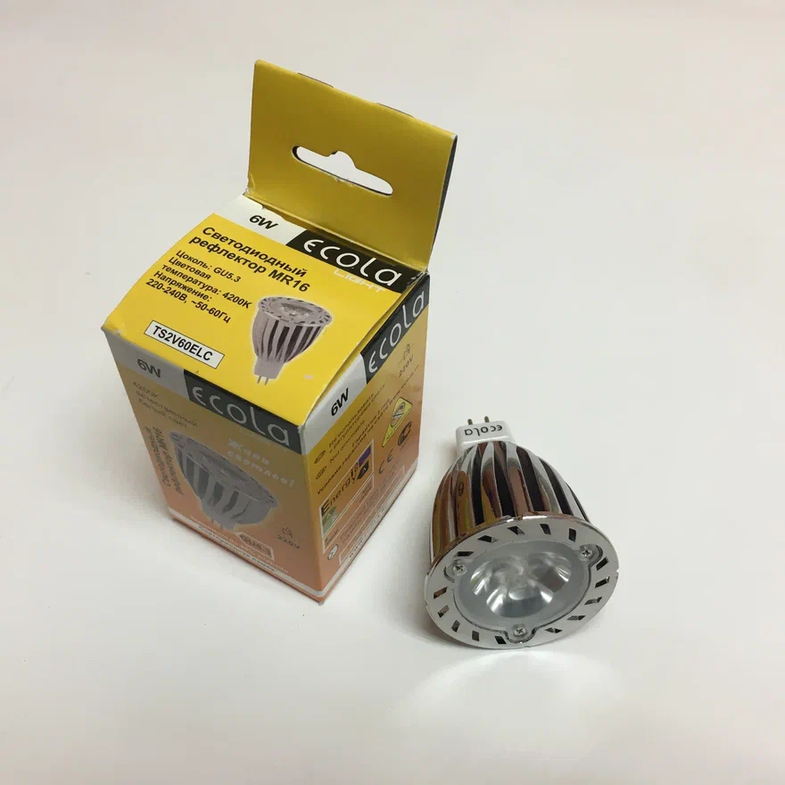 Светодиодная лампа Ecola MR16, GU5.3, 220v, 5,4w теплый белый цвет