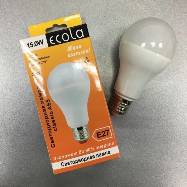 Светодиодная лампа Е27 15 Ватт, 220 В, цвет белый 4000K ecola