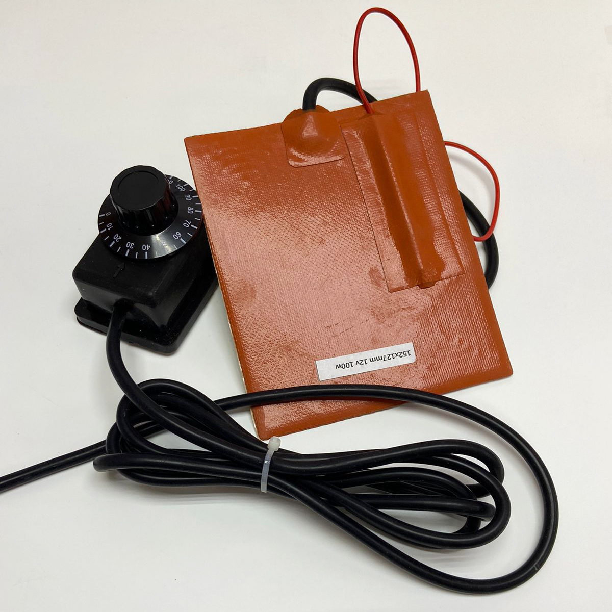 Нагревающая пластина 152*127мм 12v 100w 3М скотч, провод 2м, контроллер с регулировкой от 0 до 120 С